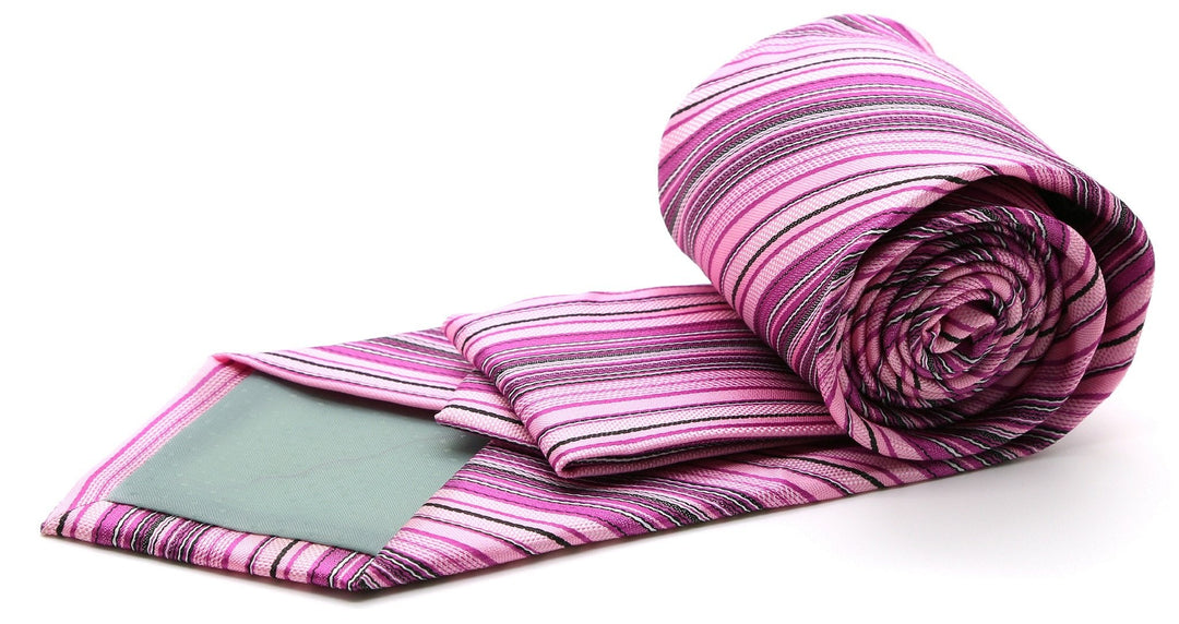 Mens Dads Classic Fuchsia Striped Pattern Business Casual Necktie &amp; Hanky Set S-2 - FHYINC best men&