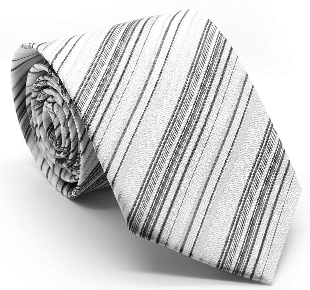Mens Dads Classic Grey Striped Pattern Business Casual Necktie & Hanky Set S-3 - FHYINC best men's suits, tuxedos, formal men's wear wholesale