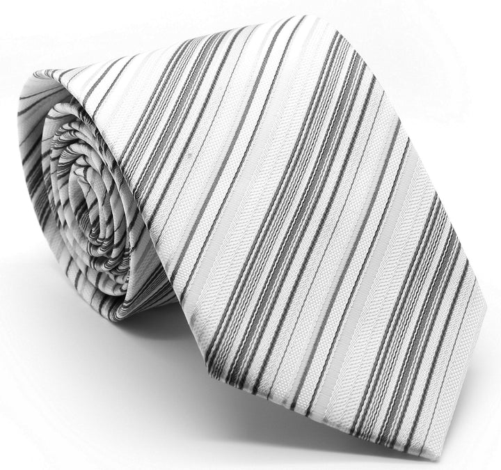 Mens Dads Classic Grey Striped Pattern Business Casual Necktie &amp; Hanky Set S-3 - FHYINC best men&