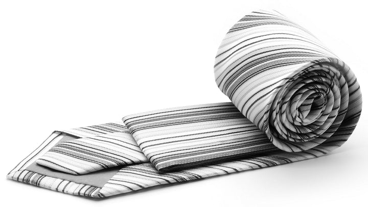 Mens Dads Classic Grey Striped Pattern Business Casual Necktie &amp; Hanky Set S-3 - FHYINC best men&
