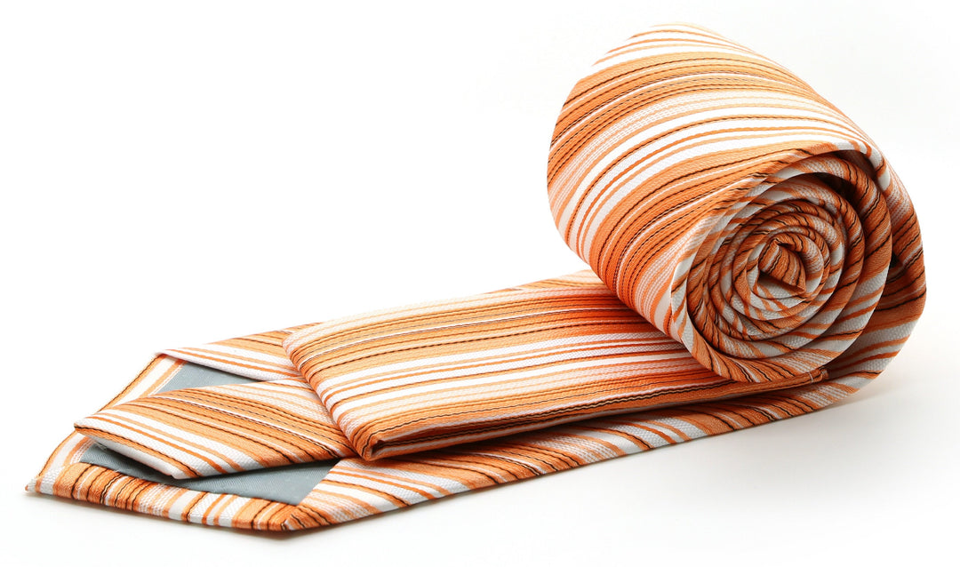 Mens Dads Classic Orange Striped Pattern Business Casual Necktie &amp; Hanky Set S-4 - FHYINC best men&