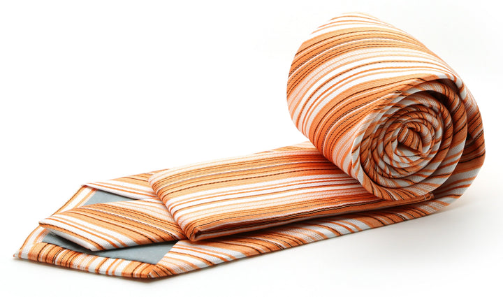 Mens Dads Classic Orange Striped Pattern Business Casual Necktie &amp; Hanky Set S-4 - FHYINC best men&