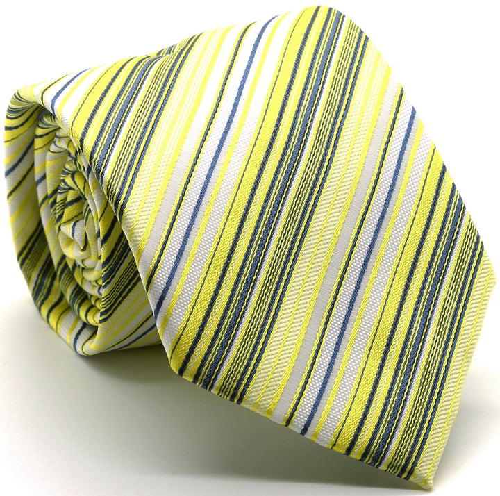 Mens Dads Classic Yellow Striped Pattern Business Casual Necktie &amp; Hanky Set S-5 - FHYINC best men&