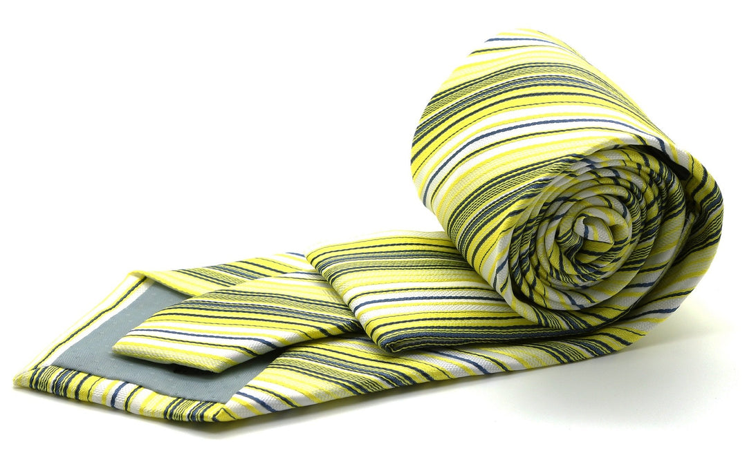 Mens Dads Classic Yellow Striped Pattern Business Casual Necktie &amp; Hanky Set S-5 - FHYINC best men&