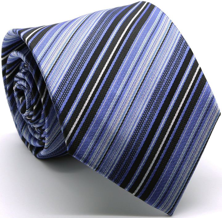 Mens Dads Classic Blue Striped Pattern Business Casual Necktie &amp; Hanky Set S-8 - FHYINC best men&