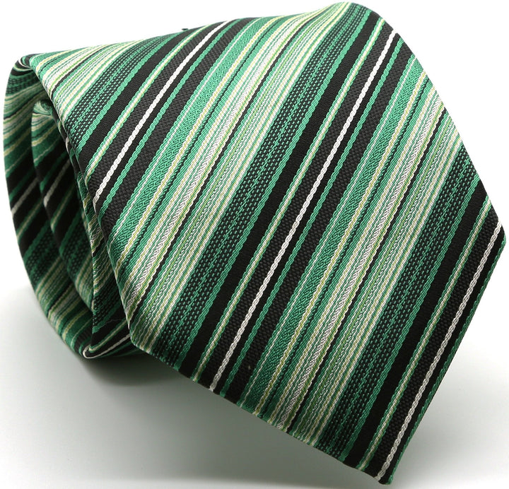 Mens Dads Classic Green Striped Pattern Business Casual Necktie &amp; Hanky Set S-9 - FHYINC best men&