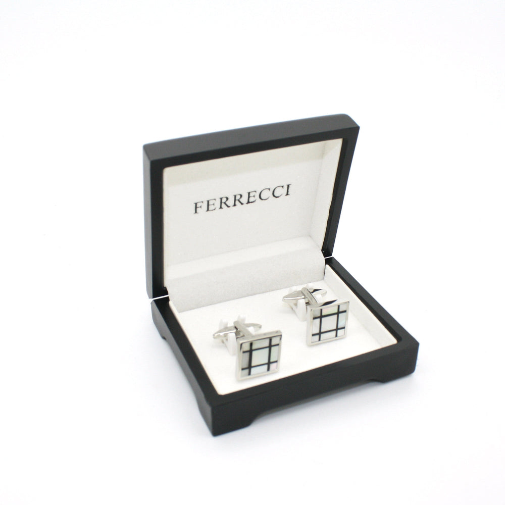 Silvertone White Shell Cuff Links With Jewelry Box - FHYINC