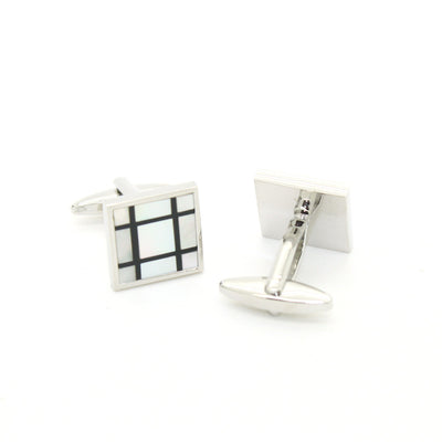 Silvertone White Shell Cuff Links With Jewelry Box - FHYINC