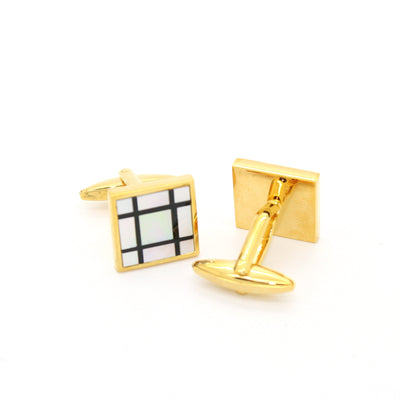 Goldtone White Shell Cuff Links With Jewelry Box - FHYINC