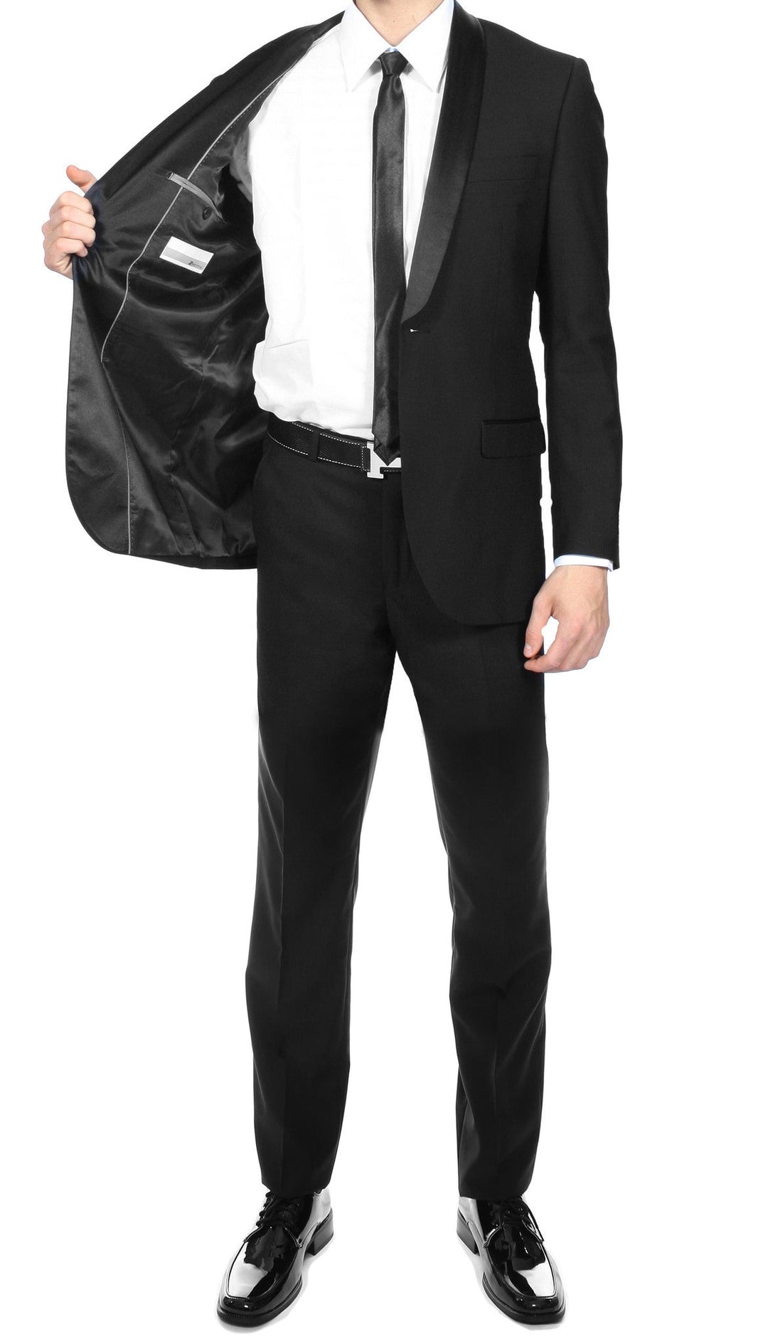 Premium 2pc Shawl Collar Black Slim Fit Tuxedo - FHYINC best men&