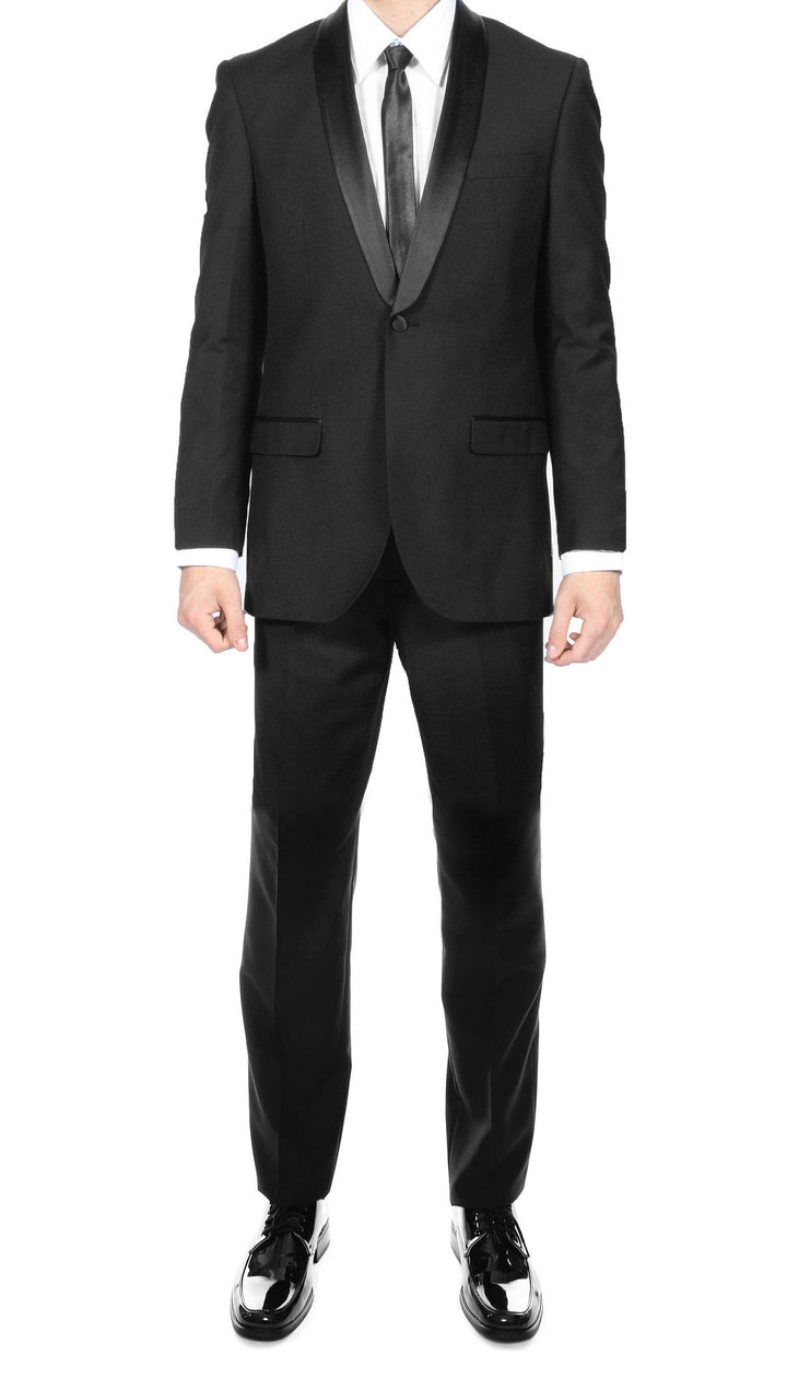 Premium 2pc Shawl Collar Black Slim Fit Tuxedo - FHYINC best men&