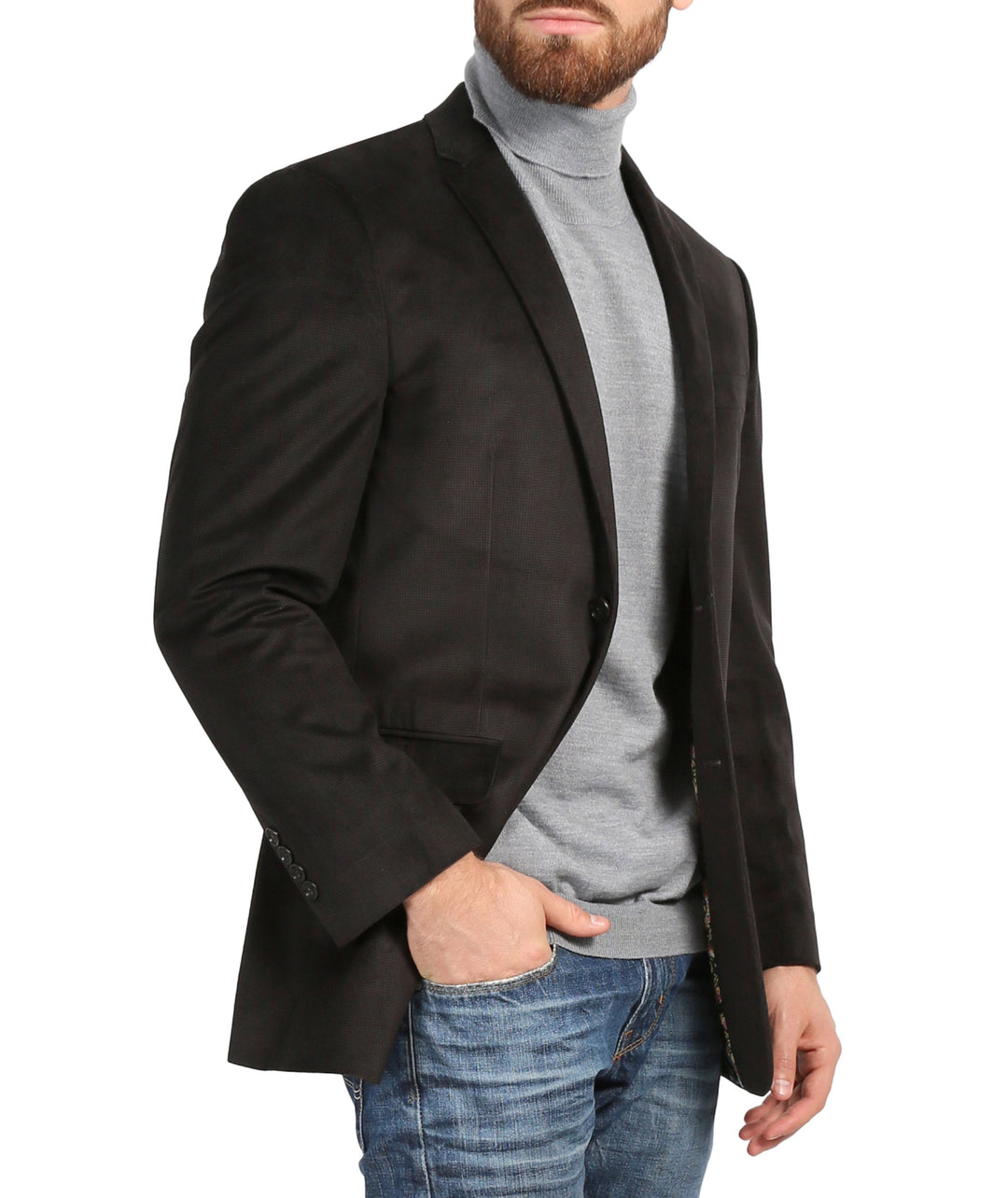 Sinatra Brown Velvet Slim Fit Notch Lapel Pin-Dot Birdseye Blazer - FHYINC best men&