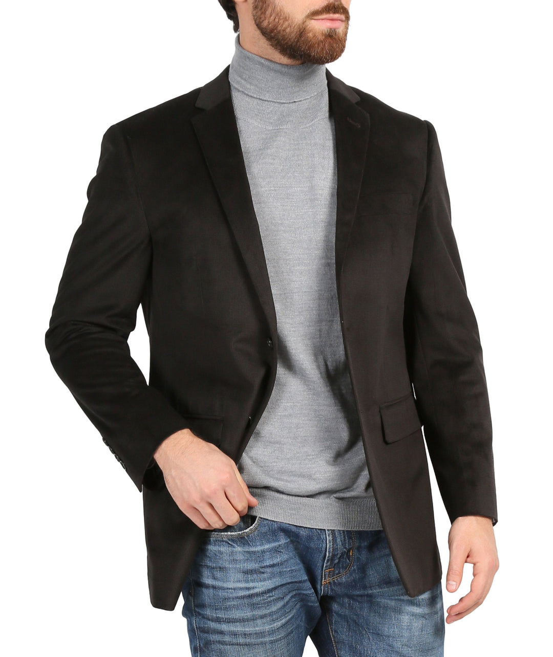 Sinatra Brown Velvet Slim Fit Notch Lapel Pin-Dot Birdseye Blazer - FHYINC best men&