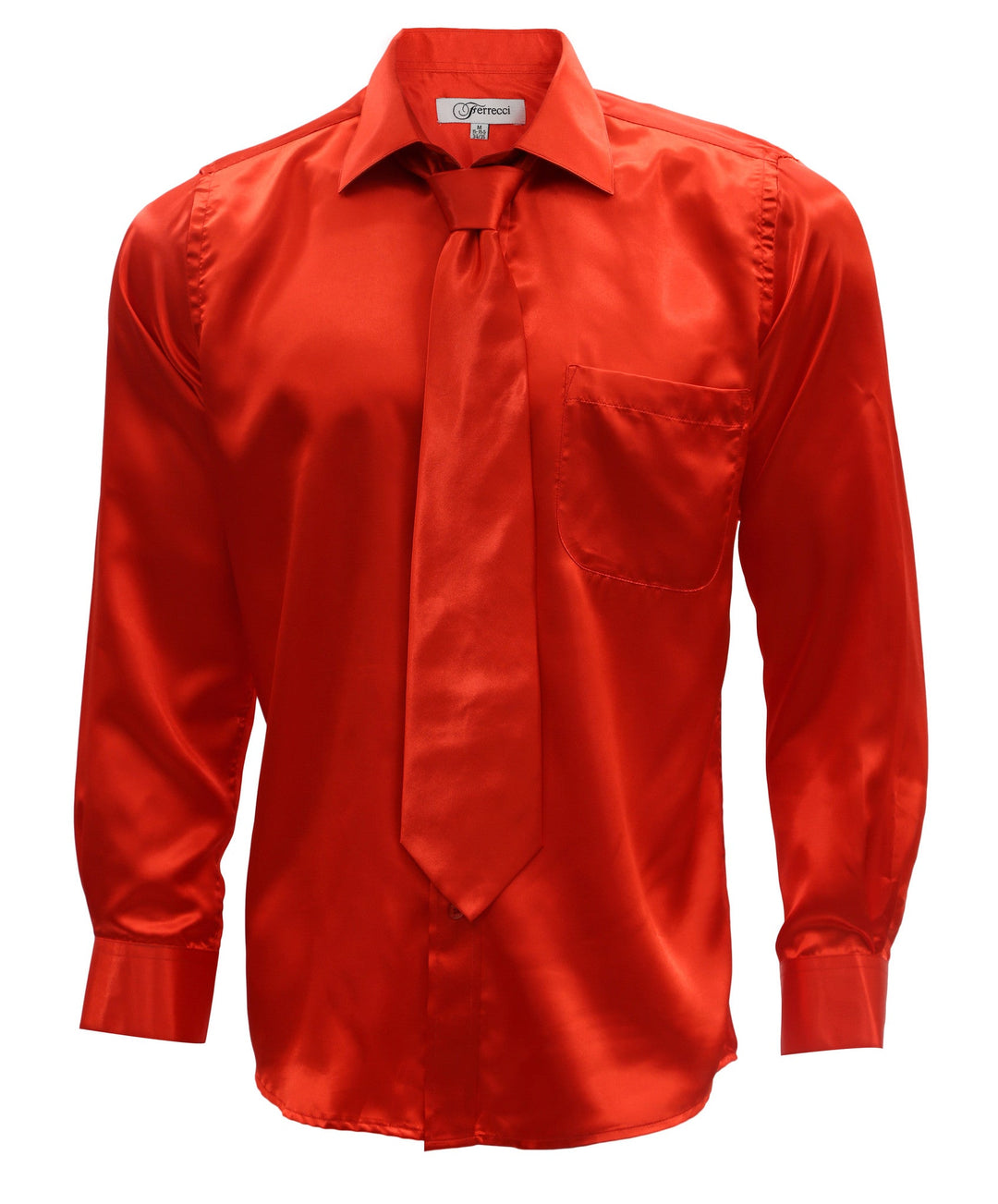 Burnt Red Satin Regular Fit French Cuff Dress Shirt, Tie & Hanky Set Burnt Red Satin Regular Fit French Cuff Dress Shirt, Tie & Hanky Set