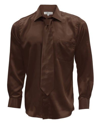 Brown Satin Regular Fit Dress Shirt, Tie & Hanky Set 16.5 Large 34-35 Sleeve Brown Satin Regular Fit Dress Shirt, Tie & Hanky Set 16.5 Large 34-35 Sleeve