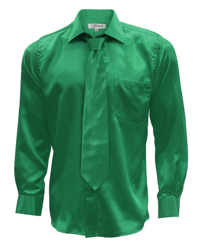 Emerald Green Satin Regular Fit Dress Shirt, Tie & Hanky Set - FHYINC best men's suits, tuxedos, formal men's wear wholesale