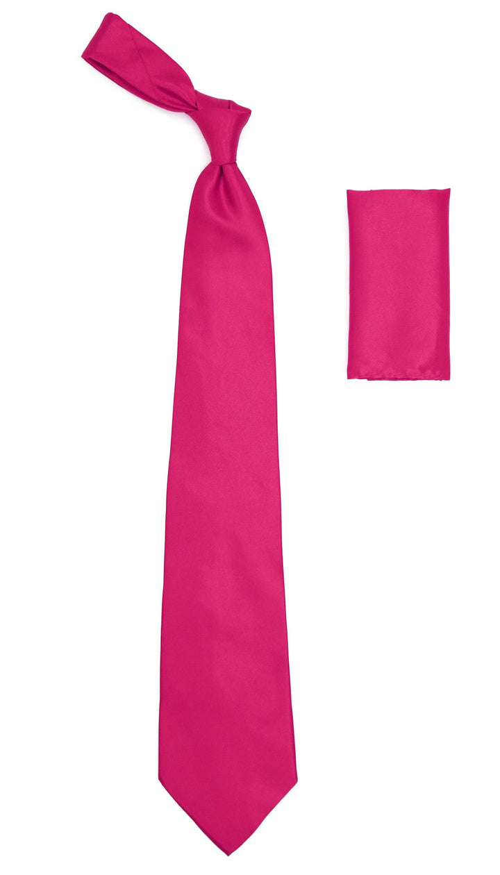 Fuchsia Satin Regular Fit French Cuff Dress Shirt, Tie &amp; Hanky Set - FHYINC best men&