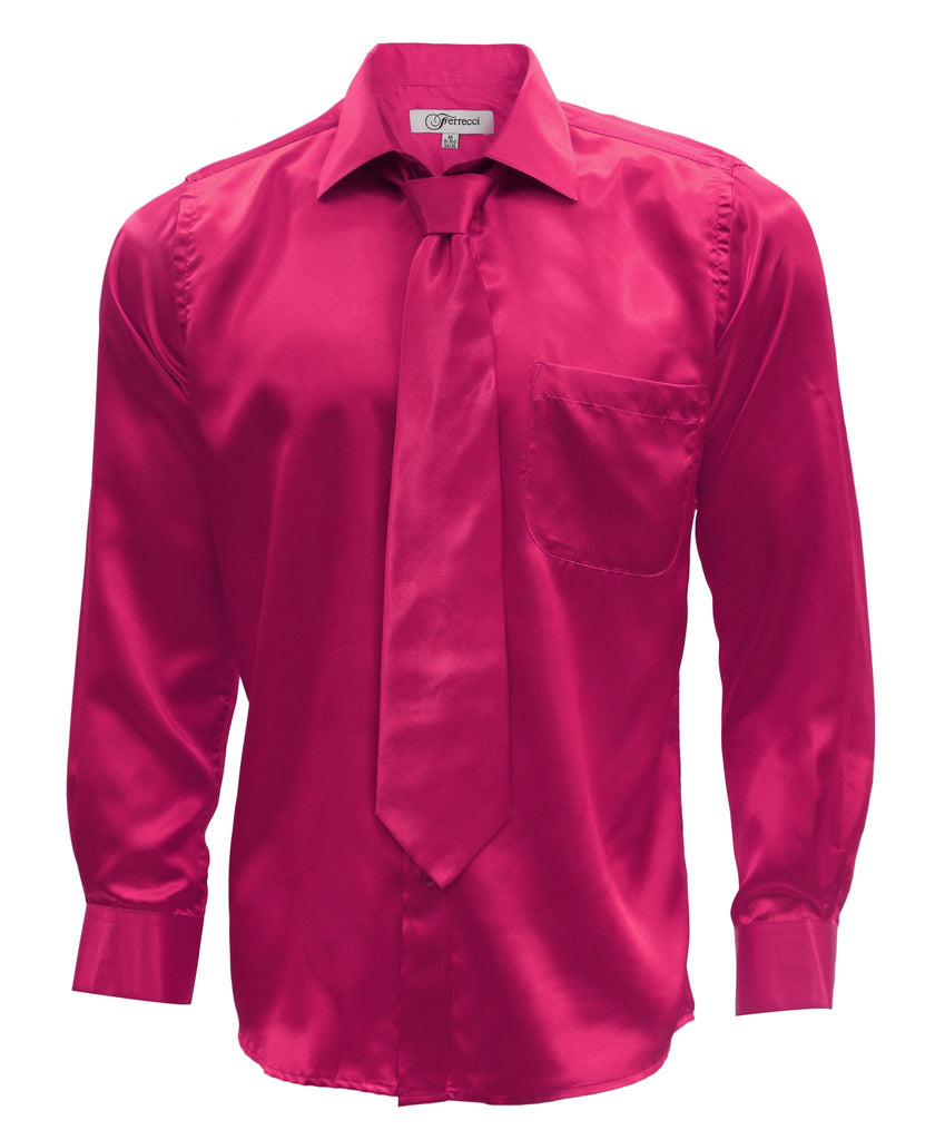 Fuchsia Satin Regular Fit Dress Shirt, Tie & Hanky Set 14 XSmall 32-33 Sleeve Fuchsia Satin Regular Fit Dress Shirt, Tie & Hanky Set 14 XSmall 32-33 Sleeve