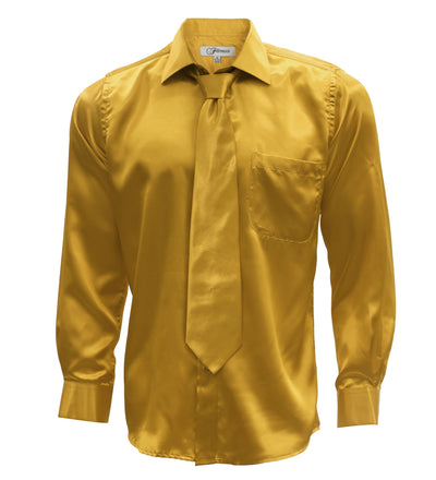 Gold Satin Regular Fit French Cuff Dress Shirt, Tie & Hanky Set Gold Satin Regular Fit French Cuff Dress Shirt, Tie & Hanky Set