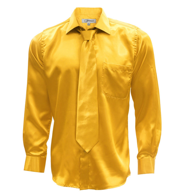 Mango Satin Regular Fit Dress Shirt, Tie & Hanky Set