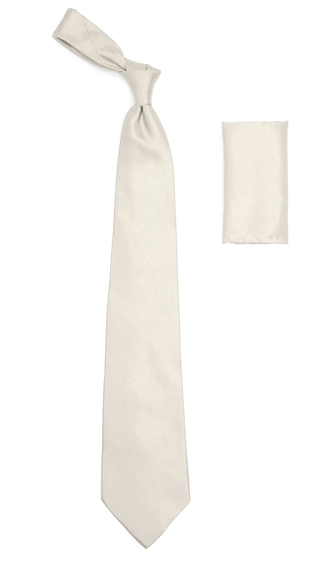 Off White Satin Regular Fit Dress Shirt, Tie &amp; Hanky Set - FHYINC best men&