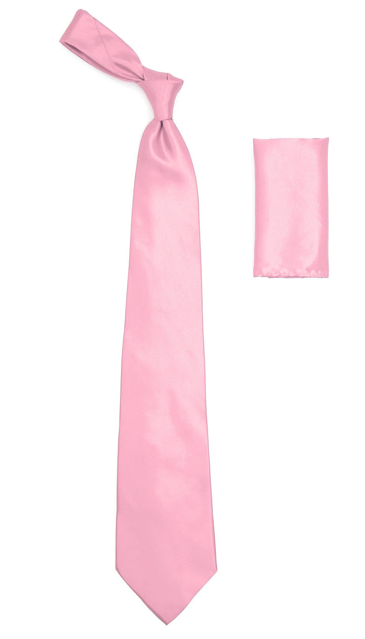 Pink Satin Regular Fit Dress Shirt, Tie &amp; Hanky Set - FHYINC best men&