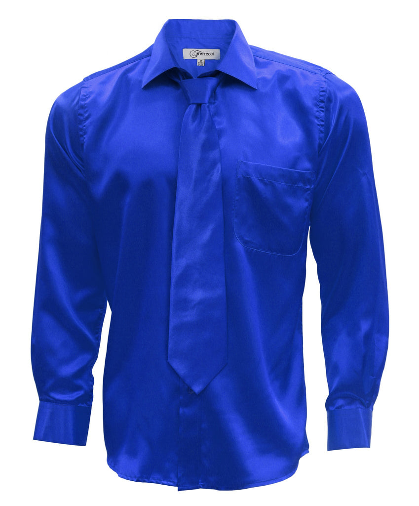 Royal Blue Satin Regular Fit Dress Shirt, Tie & Hanky Set 14 XSmall 32-33 Sleeve Royal Blue Satin Regular Fit Dress Shirt, Tie & Hanky Set 14 XSmall 32-33 Sleeve