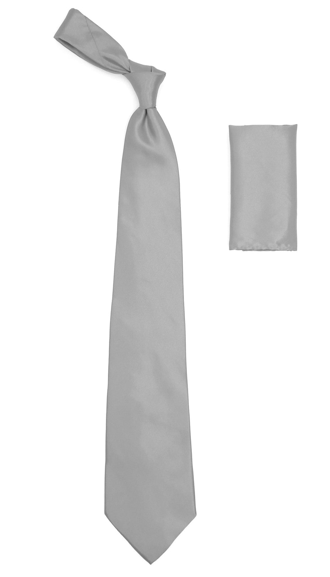 Silver Satin Regular Fit Dress Shirt, Tie &amp; Hanky Set - FHYINC best men&