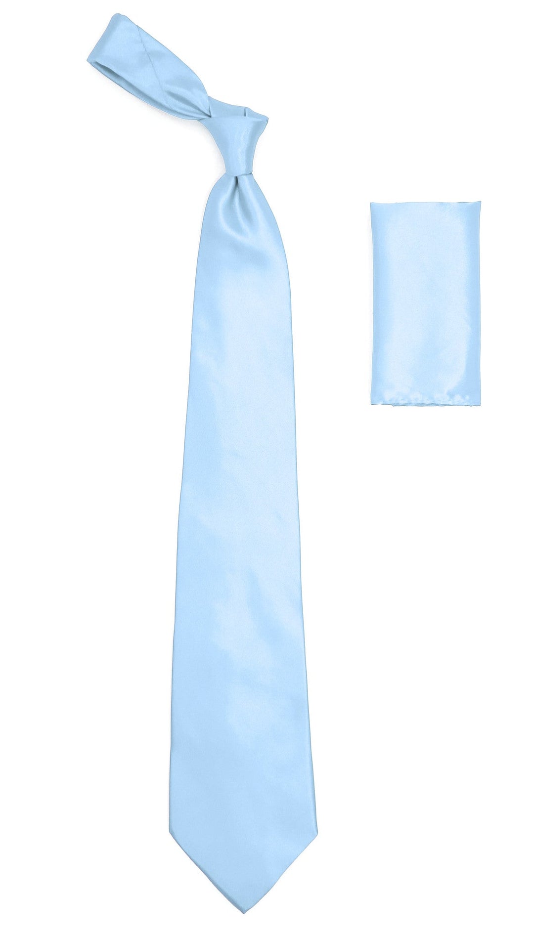 Sky Blue Satin Regular Fit Dress Shirt, Tie &amp; Hanky Set - FHYINC best men&
