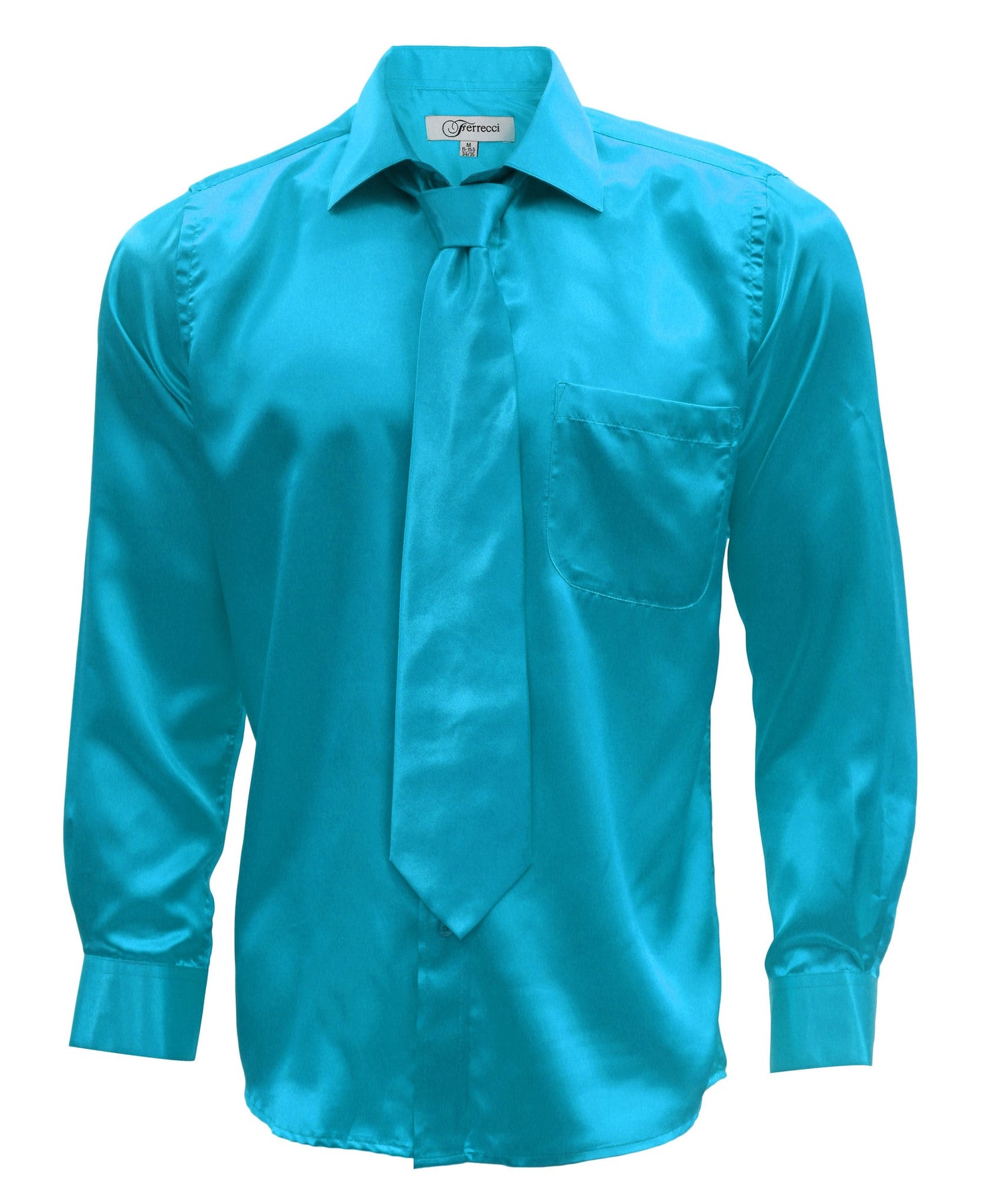 Turquoise Satin Regular Fit Dress Shirt, Tie & Hanky Set 14 XSmall 32-33 Sleeve Turquoise Satin Regular Fit Dress Shirt, Tie & Hanky Set 14 XSmall 32-33 Sleeve