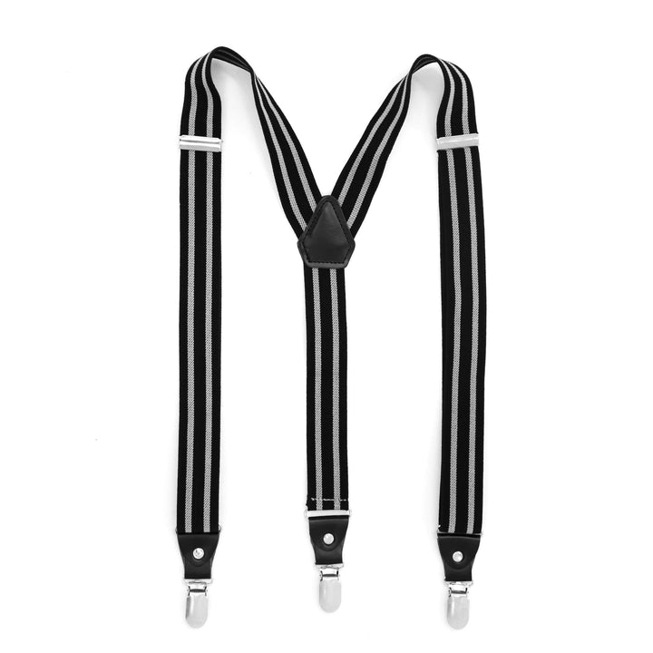 Black with Grey Stripe Unisex Clip On Suspenders - FHYINC best men&