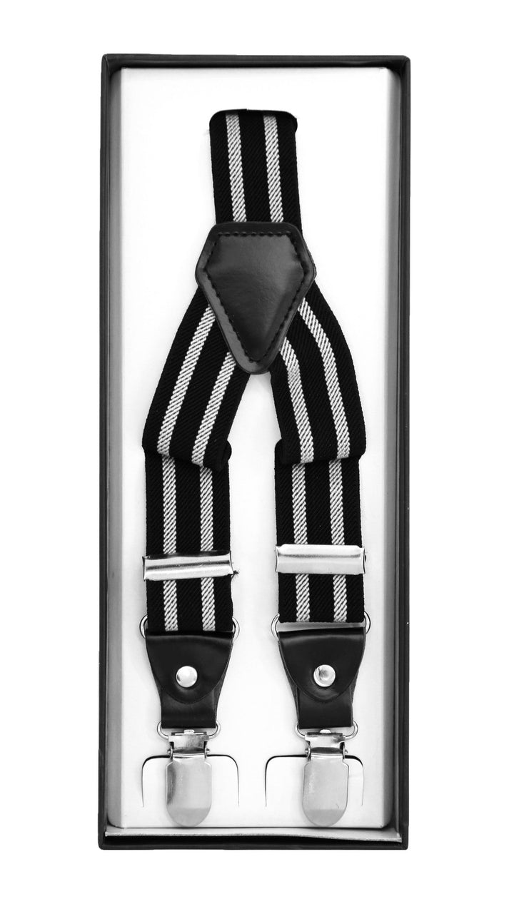 Black with Grey Stripe Unisex Clip On Suspenders - FHYINC best men&