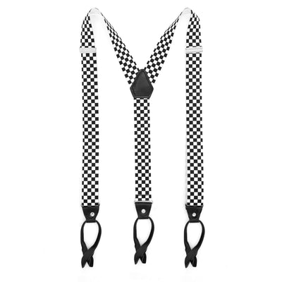 Black & White Check Unisex Button End Suspenders - FHYINC best men's suits, tuxedos, formal men's wear wholesale