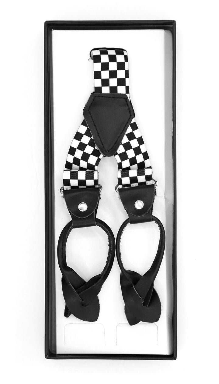 Black &amp; White Check Unisex Button End Suspenders - FHYINC best men&