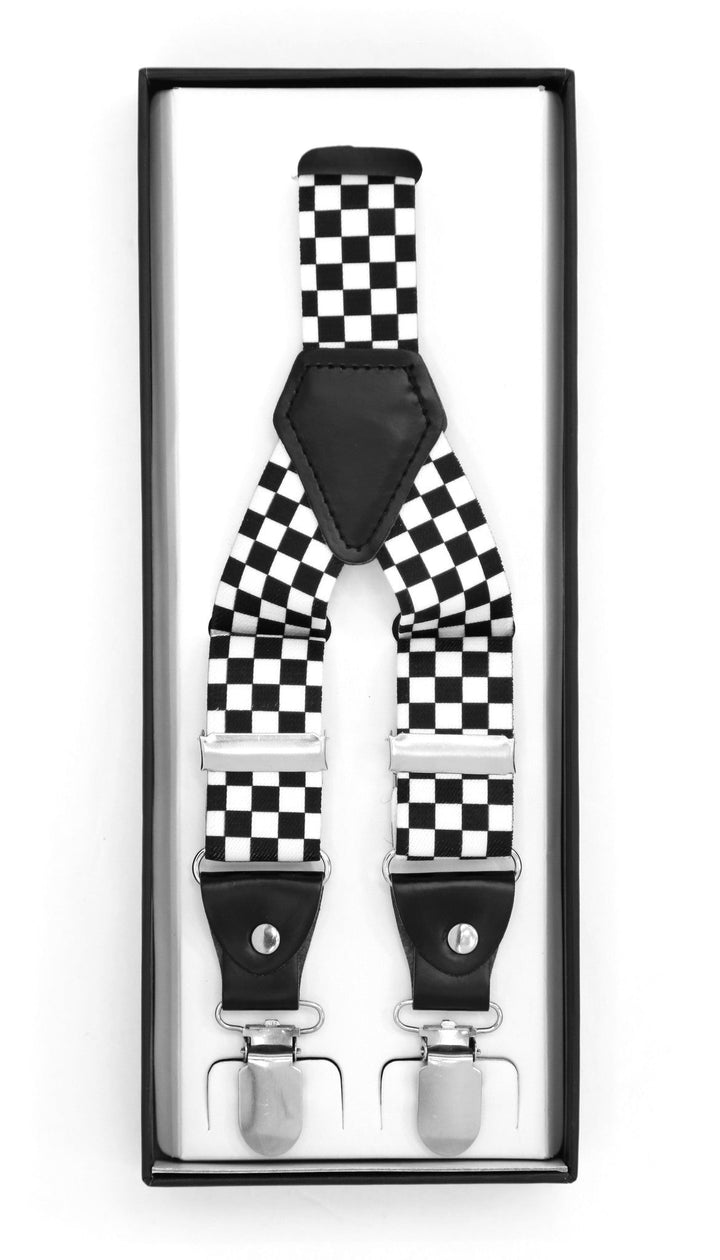Black &amp; White Check Unisex Clip On Suspenders - FHYINC best men&