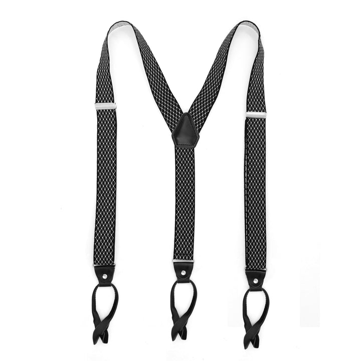 Black with White Diamond Unisex Button End Suspenders - FHYINC best men&