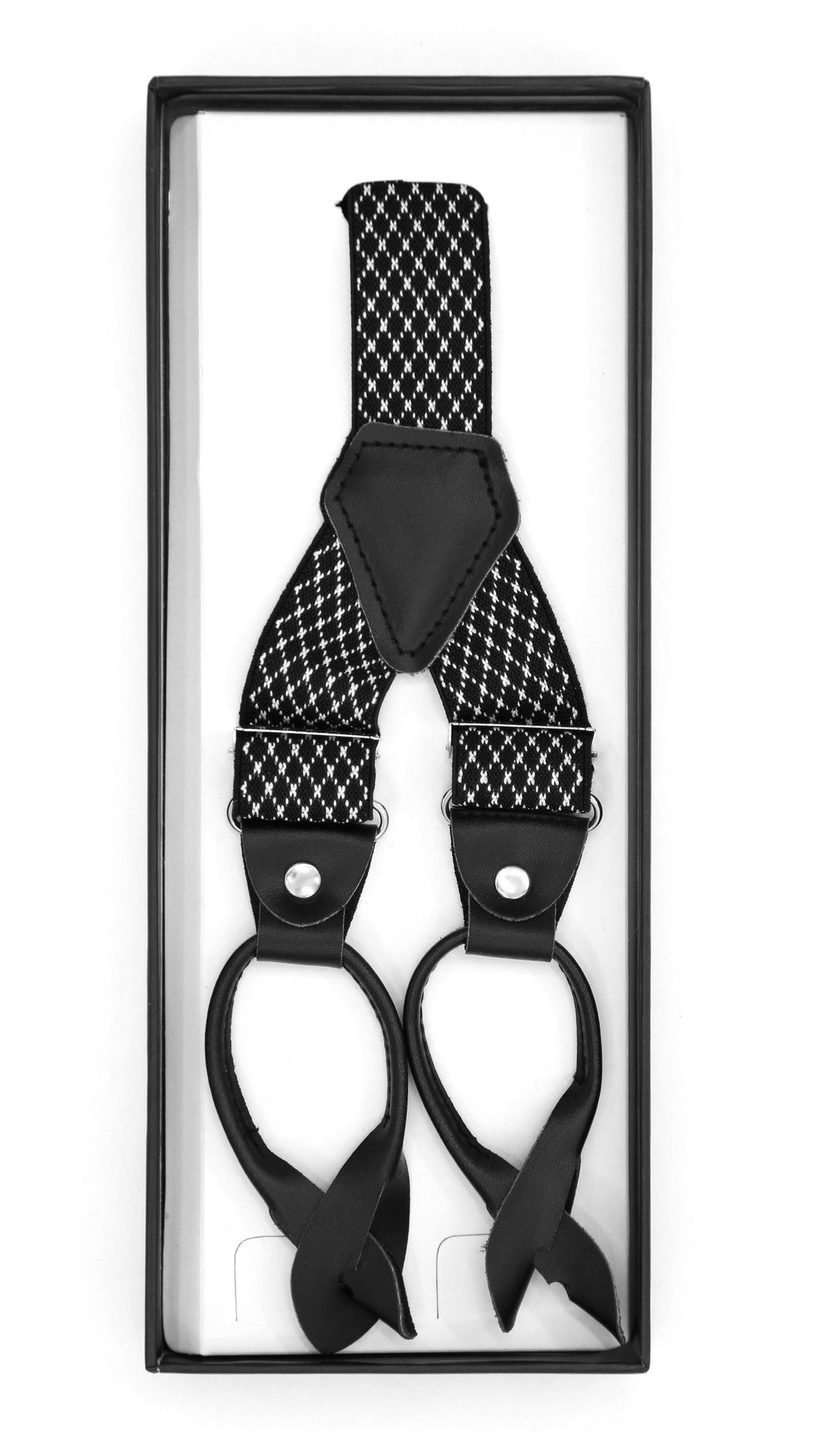Black with White Diamond Unisex Button End Suspenders - FHYINC best men&