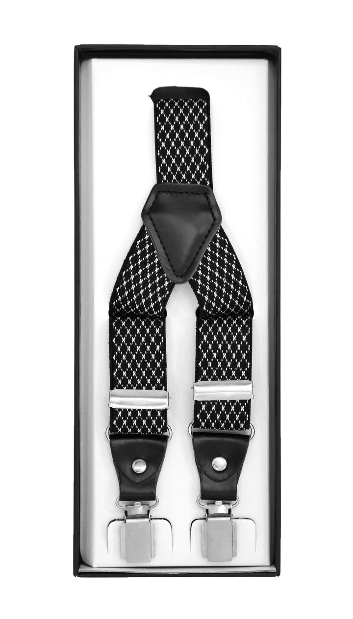 Black with White Diamond Unisex Clip On Suspenders - FHYINC best men&