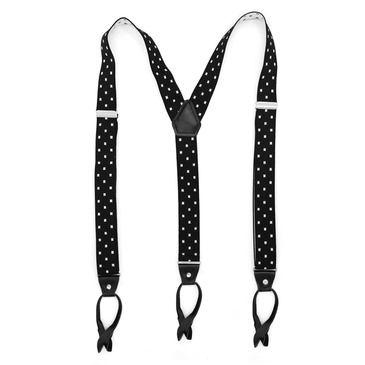 Black with White Dot Unisex Button End Suspenders - FHYINC best men&