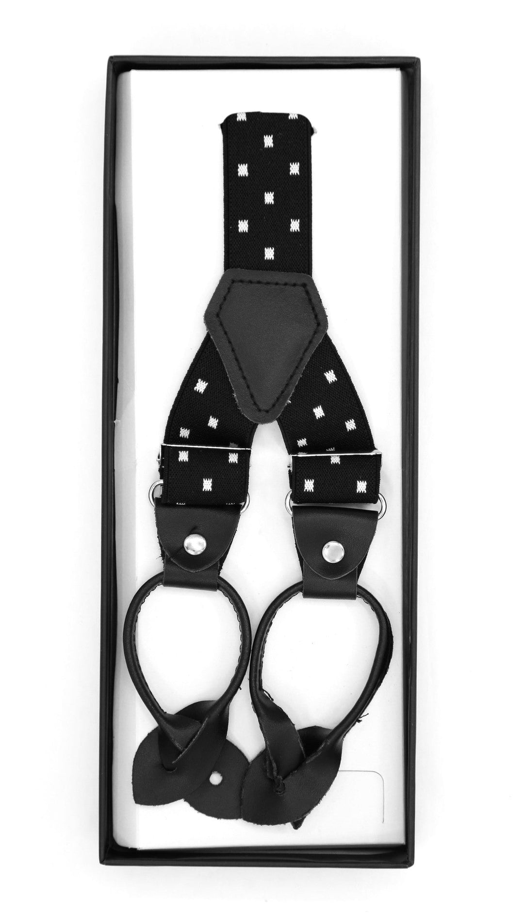 Black with White Dot Unisex Button End Suspenders - FHYINC best men&