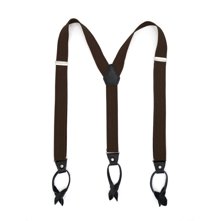 Dark Brown Blue Unisex Button End Suspenders - FHYINC best men&