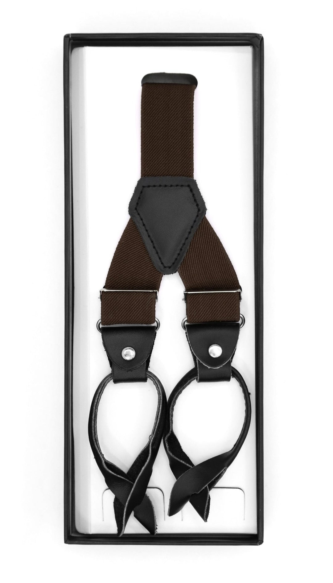 Dark Brown Blue Unisex Button End Suspenders - FHYINC best men&