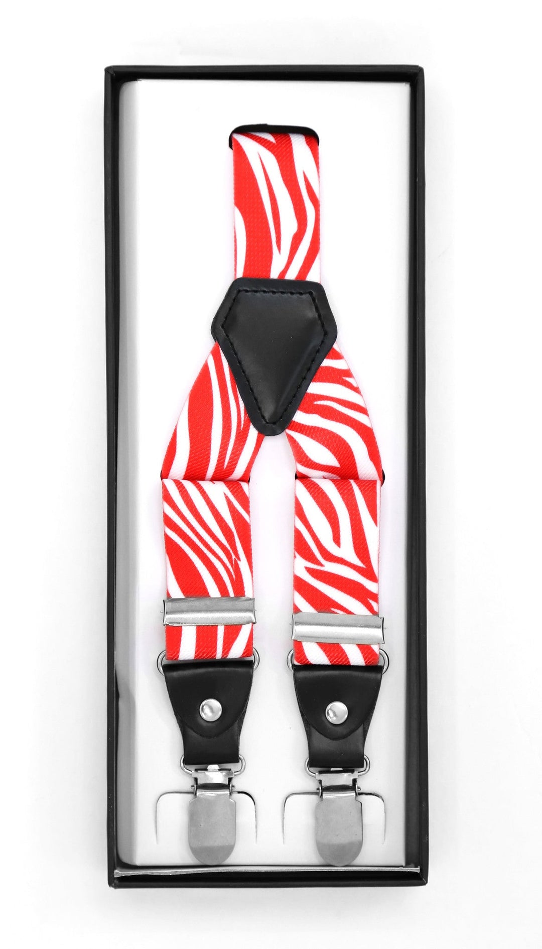 Red &amp; White Zebra Unisex Clip On Suspenders - FHYINC best men&