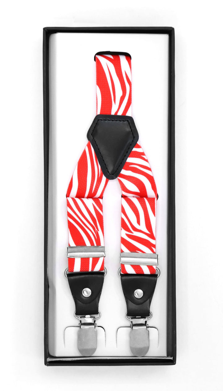 Red &amp; White Zebra Unisex Clip On Suspenders - FHYINC best men&