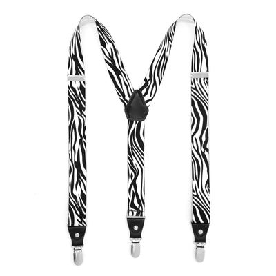 Black & White Zebra Unisex Clip On Suspenders - FHYINC best men's suits, tuxedos, formal men's wear wholesale