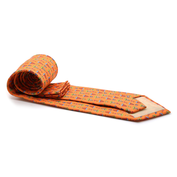 Sailboat Orange Necktie with Handkerchief Set - FHYINC best men&