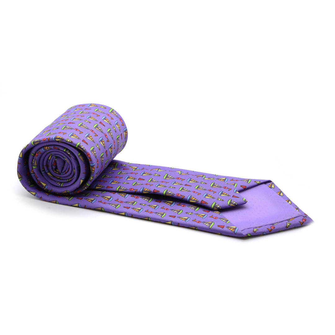 Sailboat Purple Necktie with Handkerchief Set - FHYINC best men&