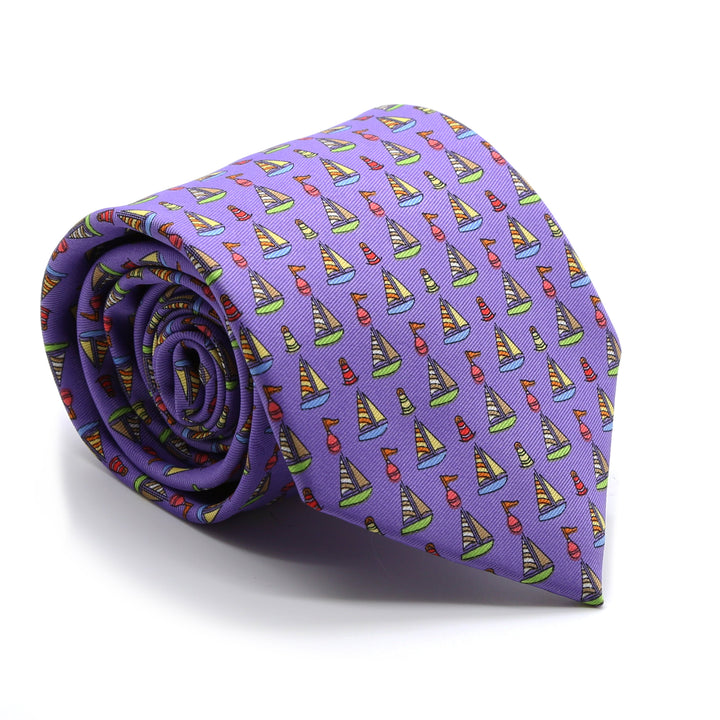 Sailboat Purple Necktie with Handkerchief Set - FHYINC best men&