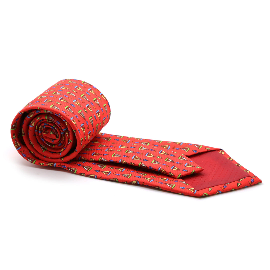 Sailboat Red Necktie with Handkerchief Set - FHYINC best men&