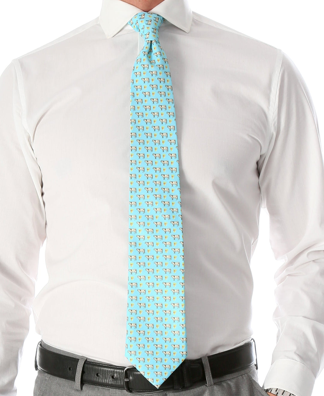 Cow Aqua Necktie with Handkerchief Set - FHYINC best men&